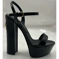 DOLCE & GABBANA POLISHED CALFSKIN KIERA PLATFORM SANDALS CR1340 A1037 BLACK