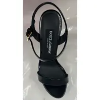 DOLCE & GABBANA POLISHED CALFSKIN KIERA PLATFORM SANDALS CR1340 A1037 BLACK