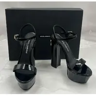DOLCE & GABBANA POLISHED CALFSKIN KIERA PLATFORM SANDALS CR1340 A1037 BLACK