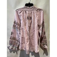 SUNDANCE WOMEN LIGHT PINK SHAYDA PEASANT TOP W FLORAL EMBROIDERY & TASSLES SMALL