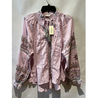 SUNDANCE WOMEN LIGHT PINK SHAYDA PEASANT TOP W FLORAL EMBROIDERY & TASSLES LARGE