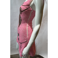 OCEANUS ST BARTH DRESS HAND-BEADED CRYSTAL MINI DRESS PINK SIZE SMALL DRO52PINKM