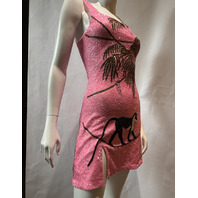 OCEANUS ST BARTH DRESS HAND-BEADED CRYSTAL MINI DRESS PINK SIZE SMALL DRO52PINKM