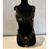 OCEANUS X DAPHNE RARE ONE PIECE CUT OUT BLACK VELVET SWIMSUIT SIZE SMALL S