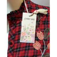 JOHNNY WAS WOMEN'S RUFFLE COLLAR BLOUSE COLOR AMAR PLAID W17425 SIZE X SMALL
