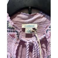 SUNDANCE WOMEN LIGHT PINK SHAYDA PEASANT TOP W FLORAL EMBROIDERY & TASSLES LARGE
