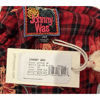 JOHNNY WAS WOMEN'S RUFFLE COLLAR BLOUSE PENELLOPE AMAR PLAID PM PETITE SMALL