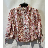 SUNDANCE WOMENS PINK FLORAL BUTTON UP W TIE SLEEVES NEW WITH TAGS NWT SIZE PXXS
