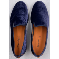 SANTONI SMOOTH-NVLU65 BLUE MENS US 11 UK 10 VELVET LOAFERS MGAR18983OOTKNVLUS65