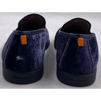 SANTONI SMOOTH-NVLU65 BLUE MENS US 11 UK 10 VELVET LOAFERS MGAR18983OOTKNVLUS65