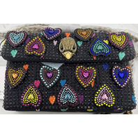 KURT GEIGER LONDON FABRIC MINI KENSINGTON BLACK/COMB HEART PATTERN
