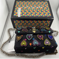 KURT GEIGER LONDON FABRIC MINI KENSINGTON BLACK/COMB HEART PATTERN