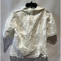 SUNDANCE WOMENS FLORAL CUTOUT EMBROIDERY BUTTON UP WHITE WITH UNDERSHIRT SZ PXXS