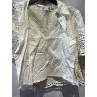 SUNDANCE WOMENS FLORAL CUTOUT EMBROIDERY BUTTON UP WHITE WITH UNDERSHIRT SZ PXXS
