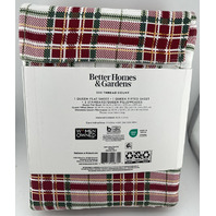 BETTER HOMES & GARDENS SATEEN QUEEN SHEET SET 300 THREAD COUNT COTTON RED PLAID