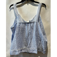 SUNDANCE WOMENS EMBROIDERED STRIPED TANK TOP WHITE AND BLUE SIZE LARGE L