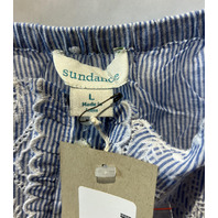 SUNDANCE WOMENS EMBROIDERED STRIPED TANK TOP WHITE AND BLUE SIZE LARGE L