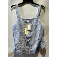 SUNDANCE WOMENS EMBROIDERED STRIPED TANK TOP WHITE AND BLUE SIZE LARGE L