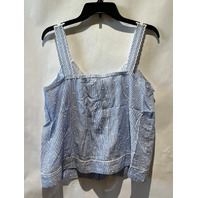 SUNDANCE WOMENS EMBROIDERED STRIPED TANK TOP WHITE AND BLUE SIZE MEDIUM M