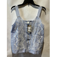 SUNDANCE WOMENS EMBROIDERED STRIPED TANK TOP WHITE AND BLUE SIZE MEDIUM M