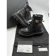 DOLCE GABBANA CT1057-AB640 D&G LOGO PLAQUE ROUND TOE CHUNKY ANKLE BOOT 6.5 EU37