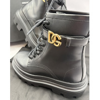 DOLCE GABBANA CT1057-AB640 D&G LOGO PLAQUE ROUND TOE CHUNKY ANKLE BOOT 6.5 EU37