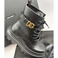 DOLCE GABBANA CT1057-AB640 D&G LOGO PLAQUE ROUND TOE CHUNKY ANKLE BOOT 6.5 EU37