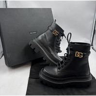 DOLCE GABBANA CT1057-AB640 D&G LOGO PLAQUE ROUND TOE CHUNKY ANKLE BOOT 6.5 EU37