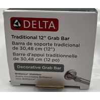 DELTA TRADITIONAL 12-INCH DECORATIVE ADA GRAB BAR 41612-SS BRILLIANCE STAINLESS