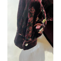 SUNDANCE WOMENS VELVET LONG SLEEVE TOP FLORAL EMBROIDERED BURGUNDY PLUM SMALL S