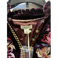 SUNDANCE WOMENS VELVET LONG SLEEVE TOP FLORAL EMBROIDERED BURGUNDY PLUM SMALL S