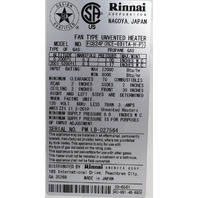 RINNAI FC824 FC824P PROPANE GAS FAN CONVECTION HEATER