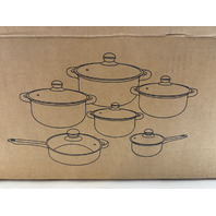 12PC STAINLESS STEEL COOKWARE SET POTS AND PANS IN RED W GOLD HANDLES BRAND NEW