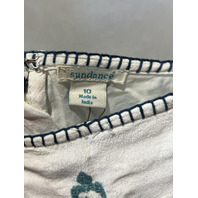 SUNDANCE GARDEN SUNSET DRESS WHITE AND BLUE BOHO MIDI EMBROIDERED DRESS SIZE 10