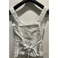 REFORMATION WOMENS VIOLA LINEN SWAN STRIPE BLOUSE SIZE 0 1317270SPW000