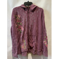 SUNDANCE JOLENE EMBRODIERED FLROAL ZIP UP HOODIE PURPLE WAFFLE KNIT BOHO SIZE XL