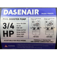 DASENAIR PBS075 POOL BOOSTER PUMP 3/4 HP 115/230V 60HZ 6.6/13.2AMP