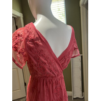 SUNDANCE CATALOG ROSE PINK CORAL MAYFIELD EMBROIDERED LACE FORMAL DRESS SMALL S