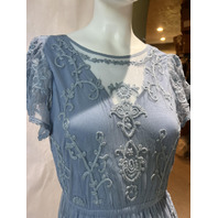 SUNDANCE CATALOG SKY BLUE MAYFIELD EMBROIDERED LACE FORMAL DRESS PS PETITE SMALL