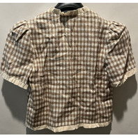 REFORMATION WOMENS BESS LINEN DUNE CHECK SHORT SLEEVE BLOUSE XS 1315368DUK0XS
