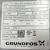 GRUNDFOS LC 241 99612818 V02 2X8-32 DOL 3X208/230/460 PO OPT PUMP CONTROL PANEL