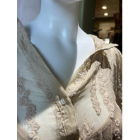 SUNDANCE EMBROIDERED LACE DRESS V-NECK W BUTTONS CREAM PETITE XS 106725-PXS-CHMP