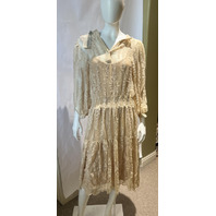 SUNDANCE EMBROIDERED LACE DRESS V-NECK W BUTTONS CREAM PETITE XS 106725-PXS-CHMP
