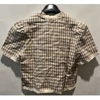 REFORMATION WOMENS BESS LINEN DUNE CHECK SHORT SLEEVE BLOUSE S 1315368DUK00S