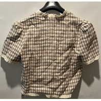 REFORMATION WOMENS BESS LINEN DUNE CHECK SHORT SLEEVE BLOUSE M 1315368DUK00M