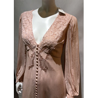 LOVE SHACK FANCY LINA SILK LACE TRIMMED DRESS IN POTPOURRI PINK D3001-3160 SZ 0