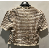 REFORMATION WOMENS BESS LINEN DUNE CHECK SHORT SLEEVE BLOUSE L 1315368DUK00L