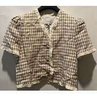 REFORMATION WOMENS BESS LINEN DUNE CHECK SHORT SLEEVE BLOUSE L 1315368DUK00L