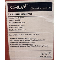 CRUA G220A 22" SUPER MONITOR BLACK 1K 100HZ COMPUTER MONITOR
