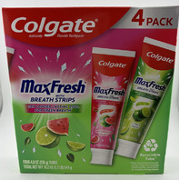 4 PACK COLGATE MAXFRESH TOOTHPASTE W/BREATH STRIPS WATERMELON BLAST /CITRUS 6/27